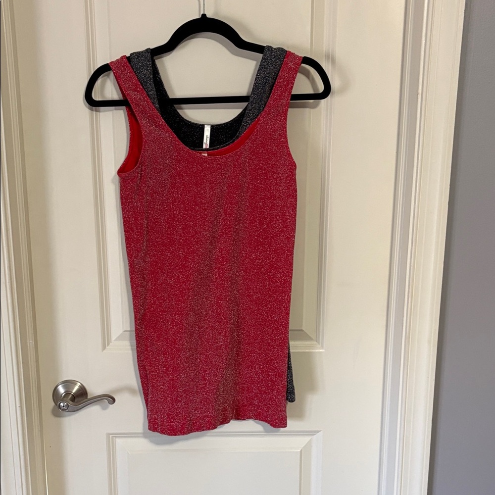 Set of 2 Sparkle Red and Black Metallic Skinny Tee Tank Top - Women's
